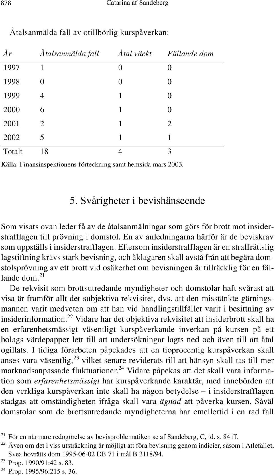 Svårigheter i bevishänseende Som visats ovan leder få av de åtalsanmälningar som görs för brott mot insiderstrafflagen till prövning i domstol.