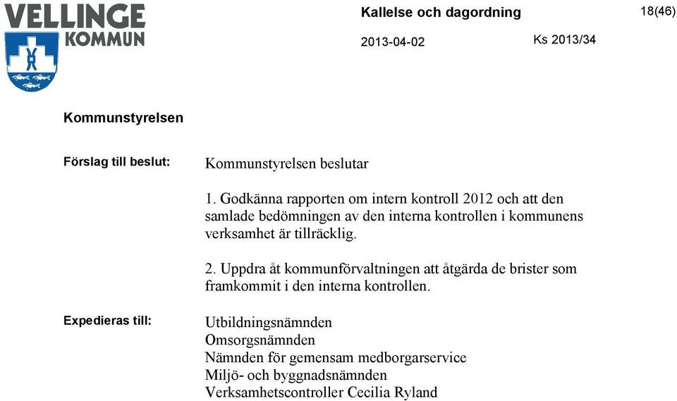 i kommunens verksamhet är tillräcklig. 2.