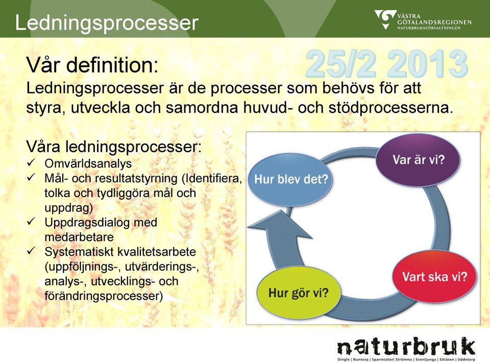 Våra ledningsprocesser: Omvärldsanalys Mål- och resultatstyrning (Identifiera, tolka och tydliggöra