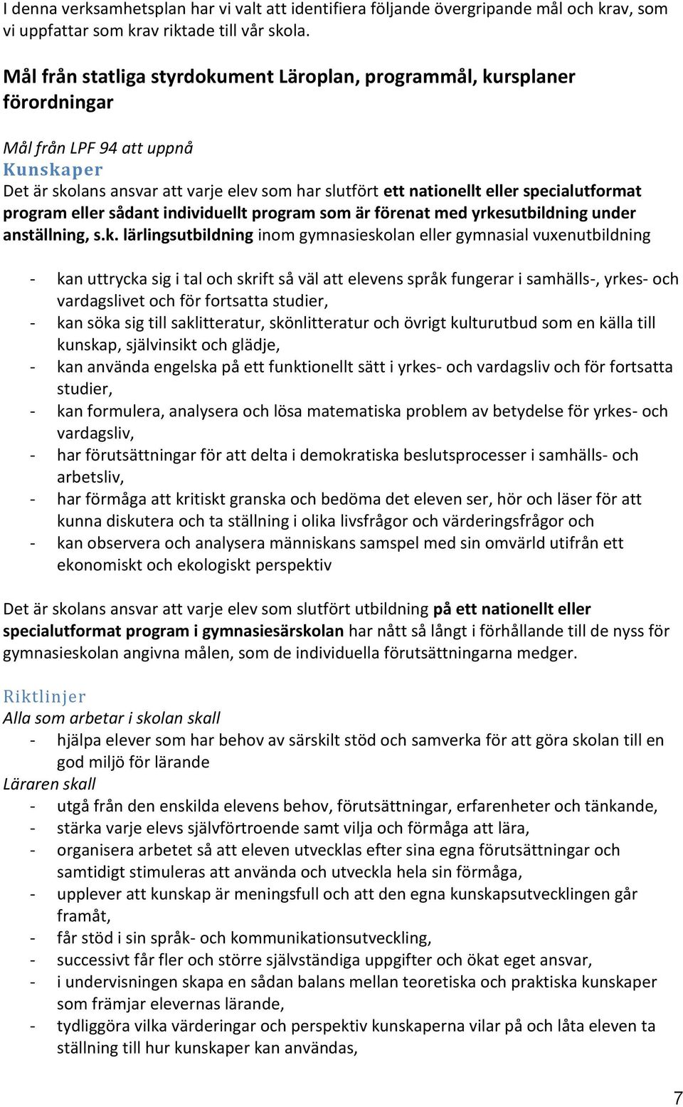 specialutformat program eller sådant individuellt program som är förenat med yrke