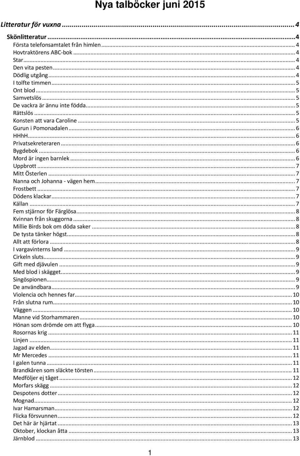 .. 6 Bygdebok... 6 Mord är ingen barnlek... 6 Uppbrott... 7 Mitt Österlen... 7 Nanna och Johanna vägen hem... 7 Frostbett... 7 Dödens klackar... 7 Källan... 7 Fem stjärnor för Färglösa.
