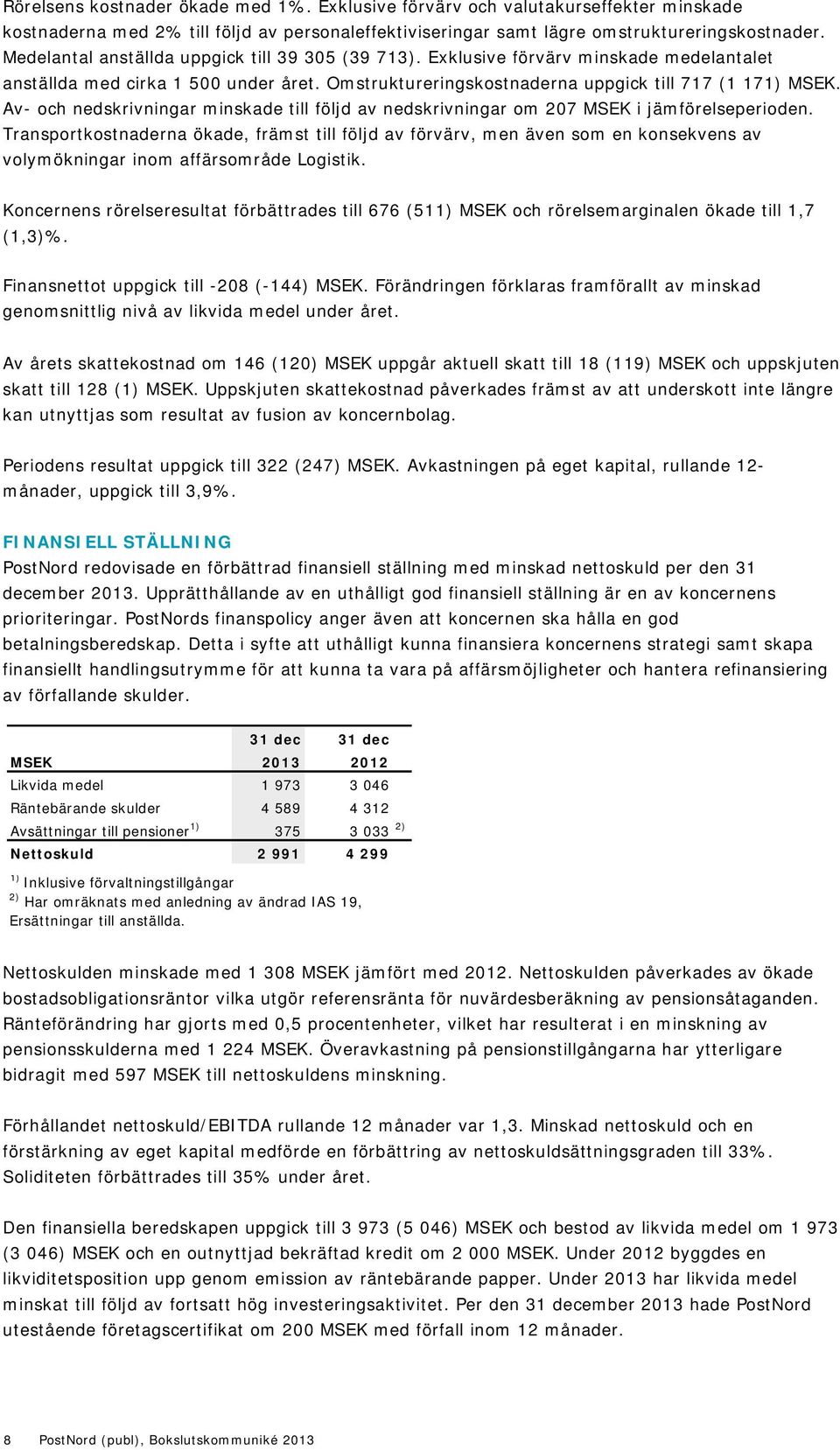 Av- och nedskrivningar minskade till följd av nedskrivningar om 207 MSEK i jämförelseperioden.