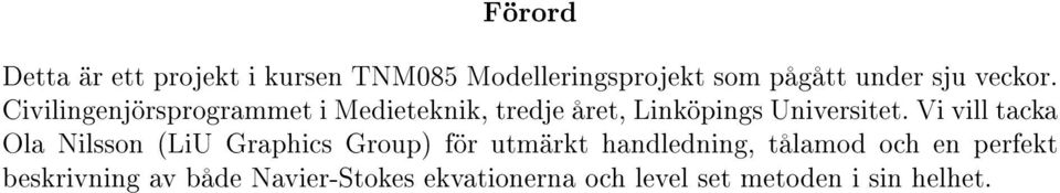 Vi vill tacka Ola Nilsson (LiU Graphics Group) för utmärkt handledning, tålamod och en