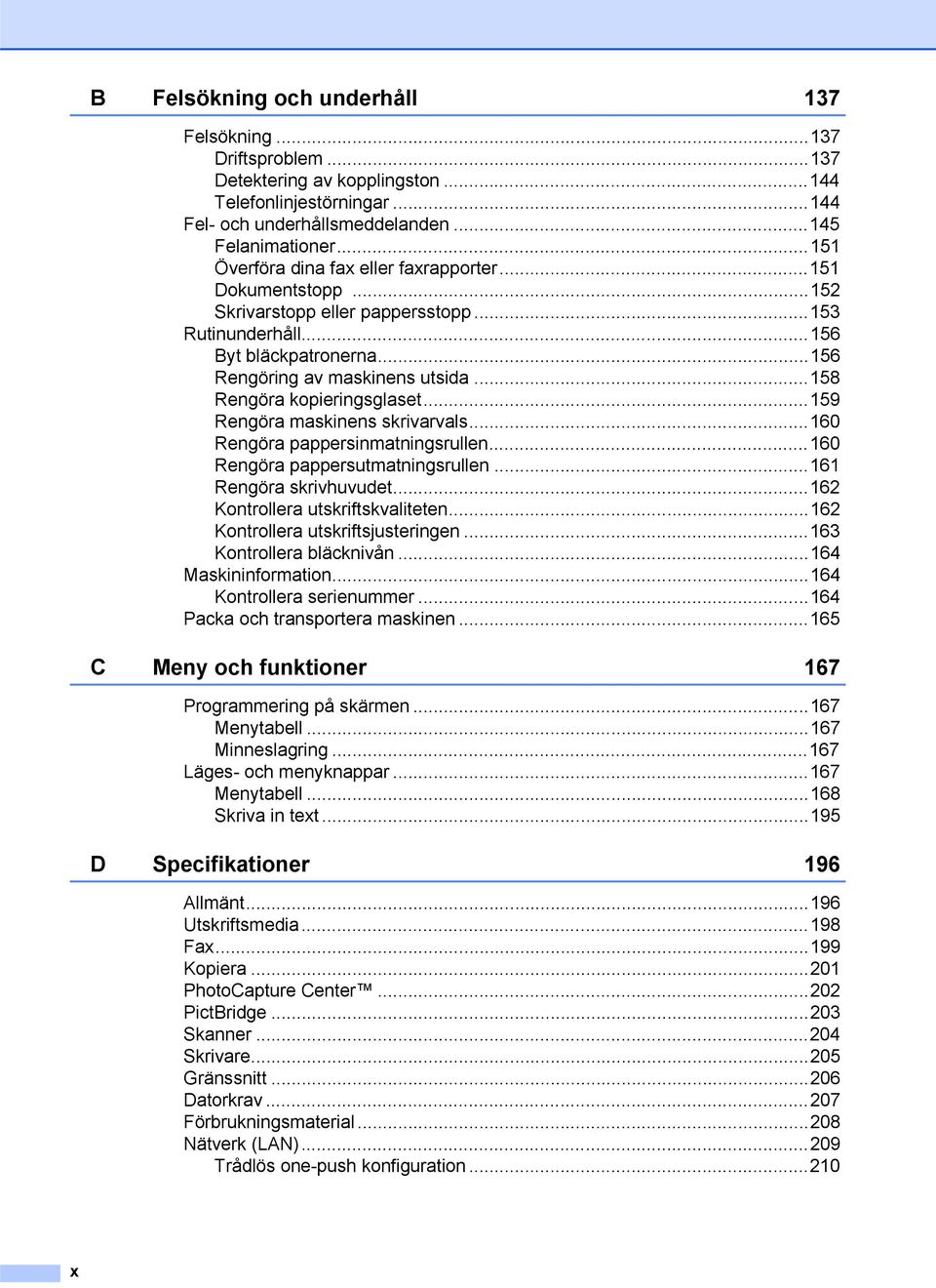 ..158 Rengöra kopieringsglaset...159 Rengöra maskinens skrivarvals...160 Rengöra pappersinmatningsrullen...160 Rengöra pappersutmatningsrullen...161 Rengöra skrivhuvudet.