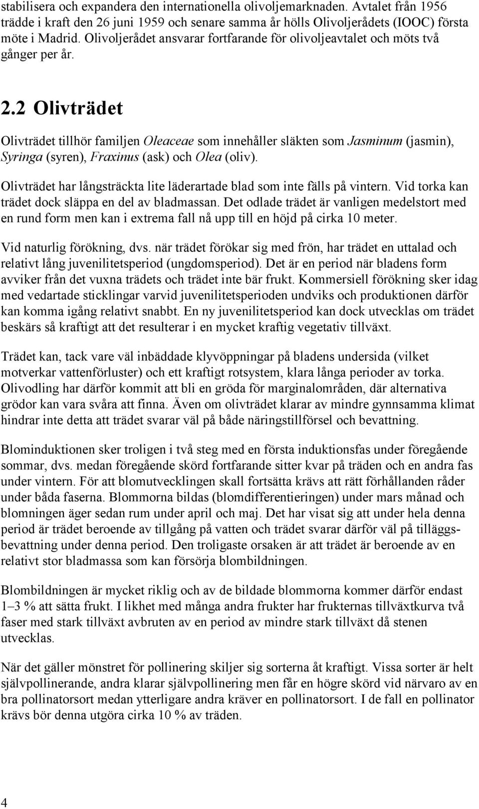 2 Olivträdet Olivträdet tillhör familjen Oleaceae som innehåller släkten som Jasminum (jasmin), Syringa (syren), Fraxinus (ask) och Olea (oliv).