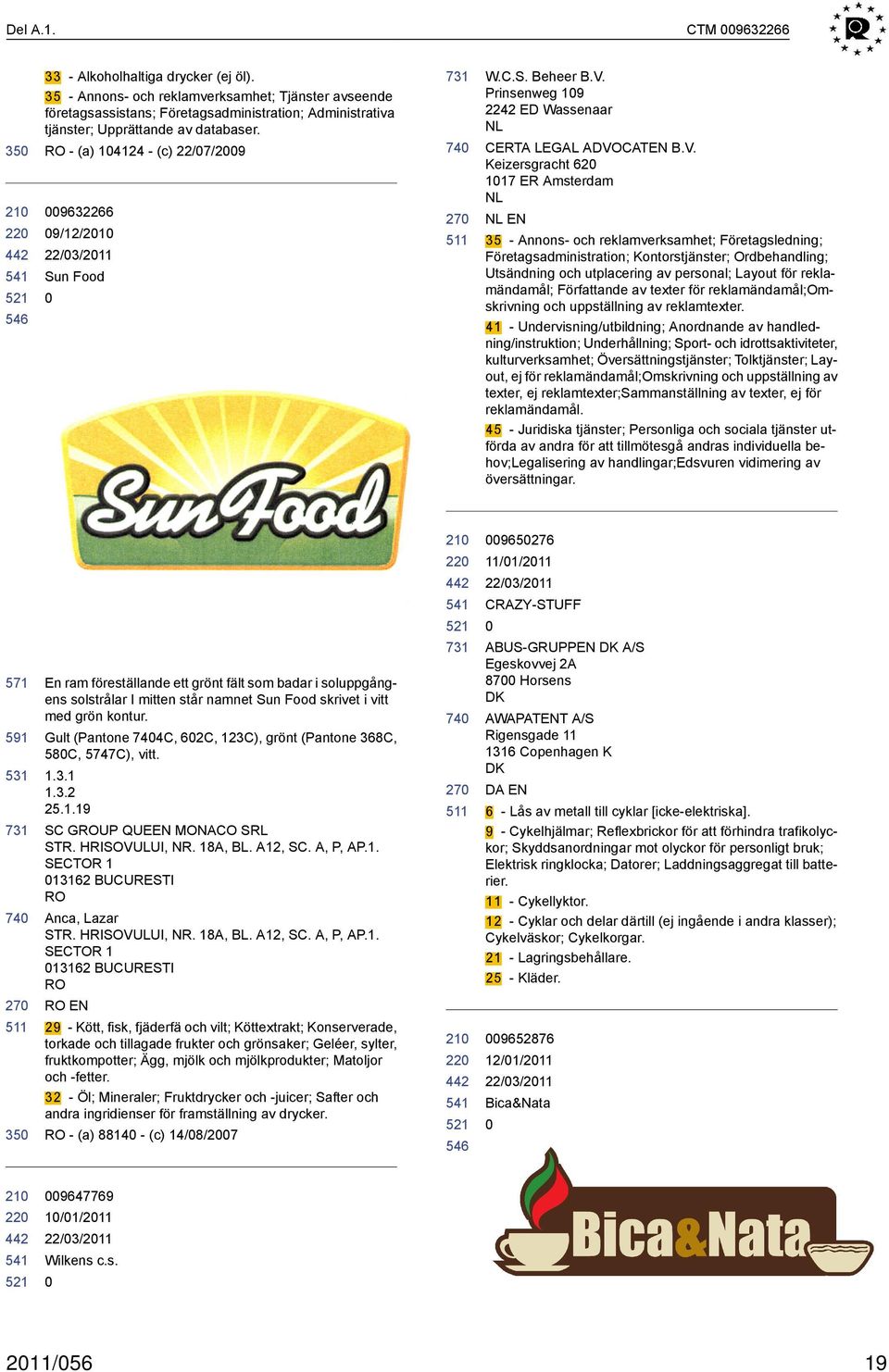 RO - (a) 14124 - (c) 22/7/29 9632266 9/12/21 Sun Food W.C.S. Beheer B.V.