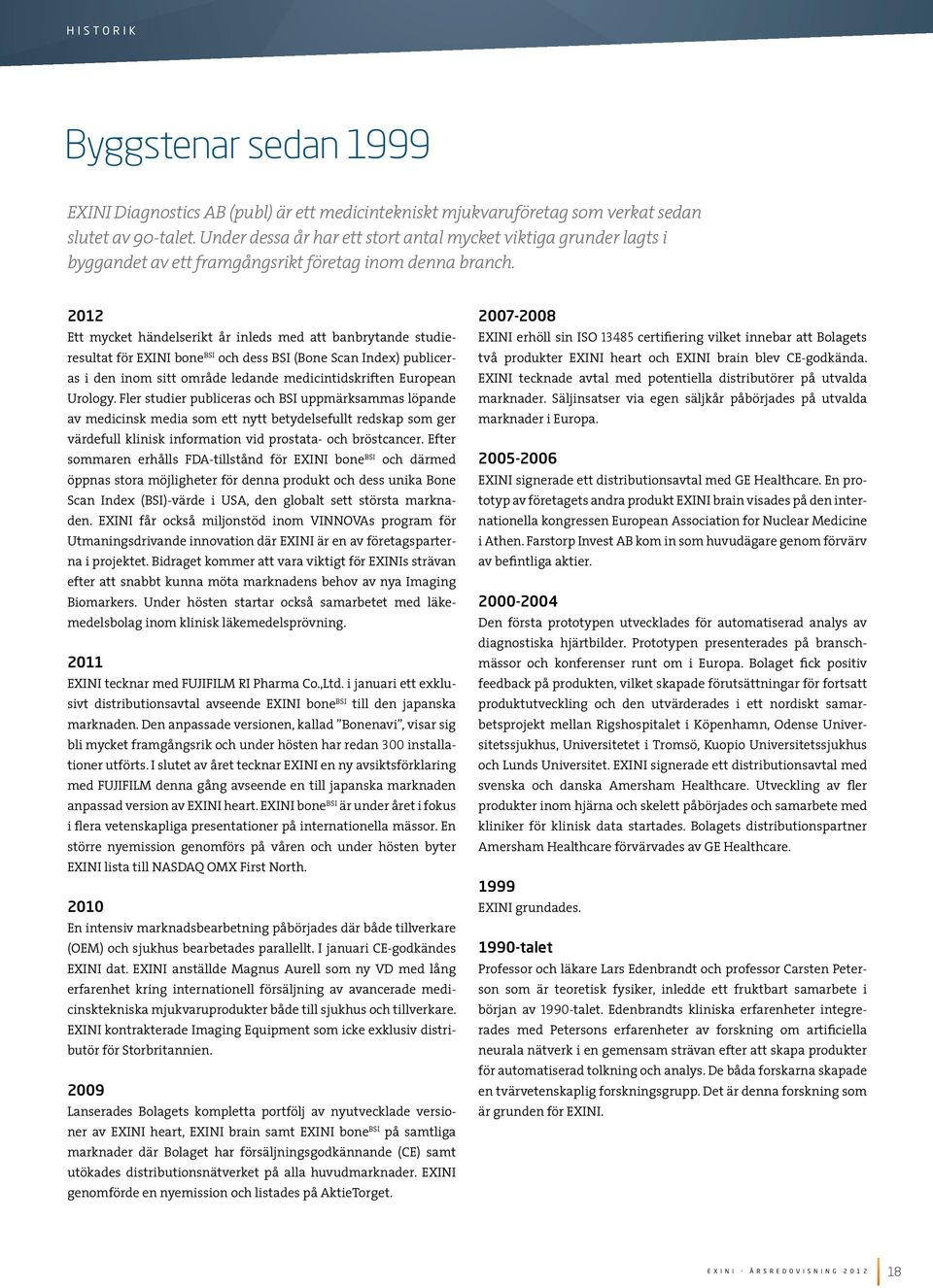 2012 Ett mycket händelserikt år inleds med att banbrytande studieresultat för EXINI bone BSI och dess BSI (Bone Scan Index) publiceras i den inom sitt område ledande medicintidskriften European