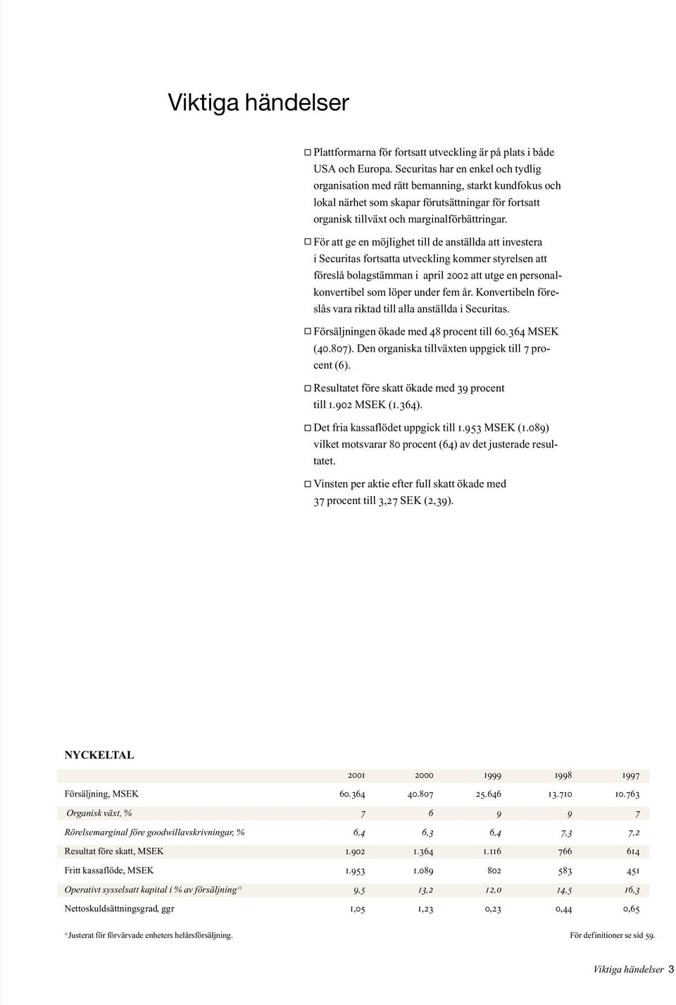 För att ge en möjlighet till de anställda att investera i Securitas fortsatta utveckling kommer styrelsen att föreslå bolagstämman i april 2002 att utge en personalkonvertibel som löper under fem år.