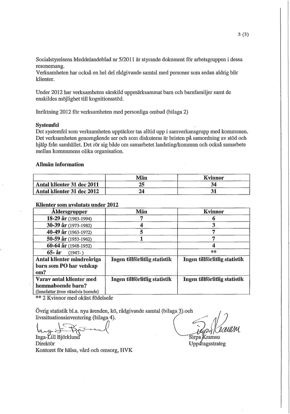 Under 2012 har verksamheten särskild uppmärksammat bam och barnfamiljer samt de enskildes möjlighet till kognitionsstöd.