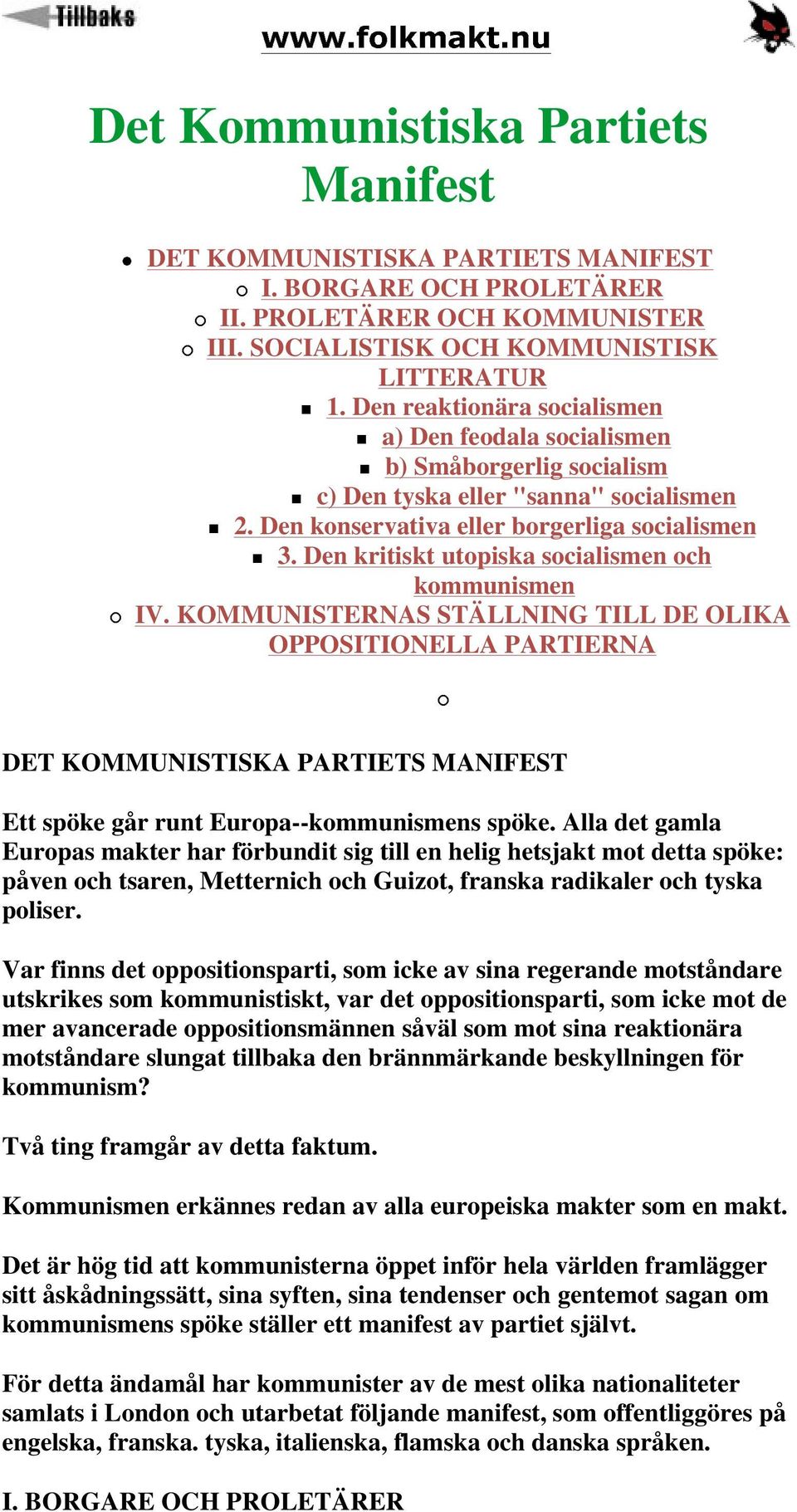 Den kritiskt utopiska socialismen och kommunismen { IV.