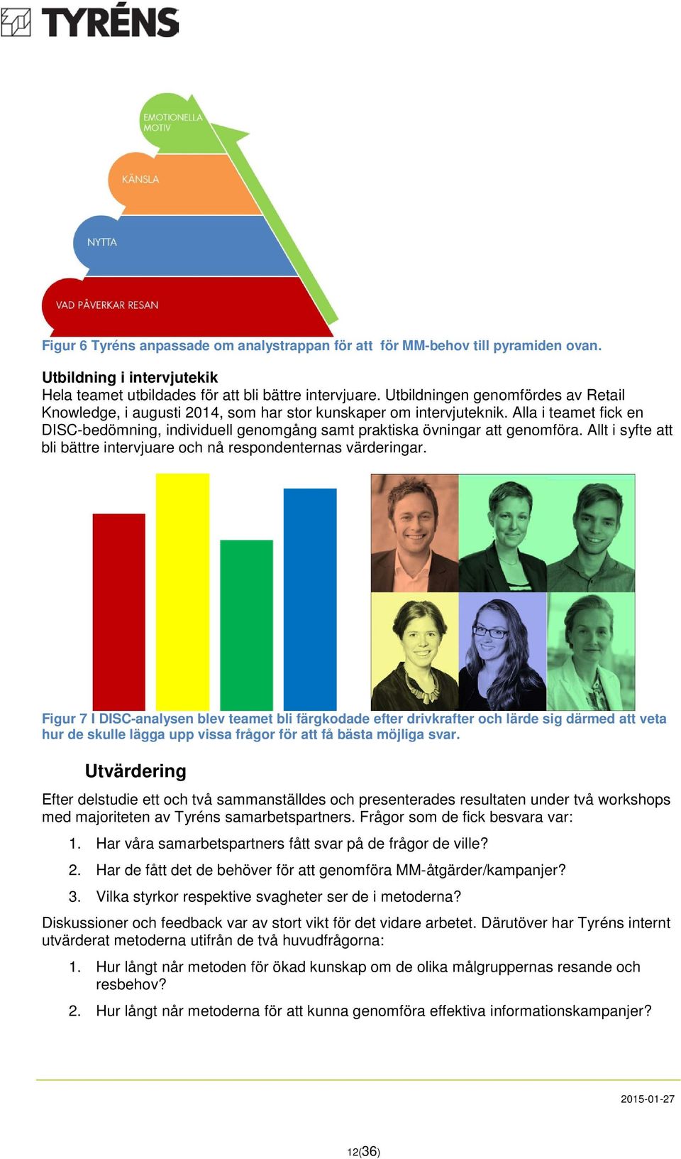 Alla i teamet fick en DISC-bedömning, individuell genomgång samt praktiska övningar att genomföra. Allt i syfte att bli bättre intervjuare och nå respondenternas värderingar.