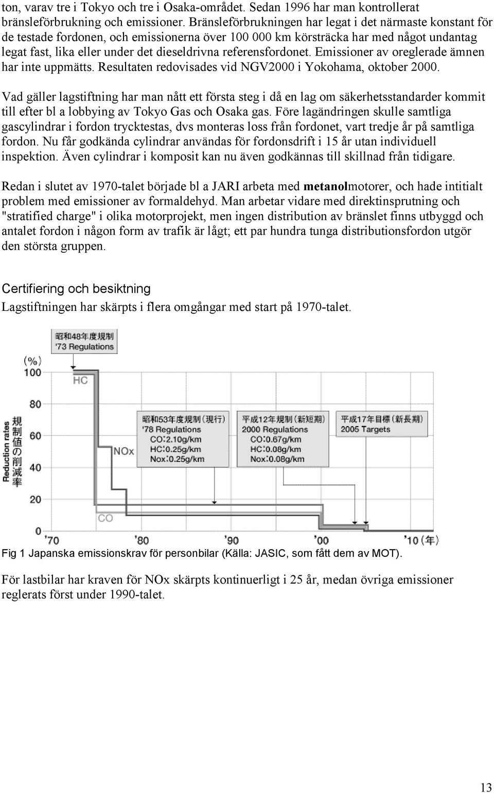 referensfordonet. Emissioner av oreglerade ämnen har inte uppmätts. Resultaten redovisades vid NGV2000 i Yokohama, oktober 2000.