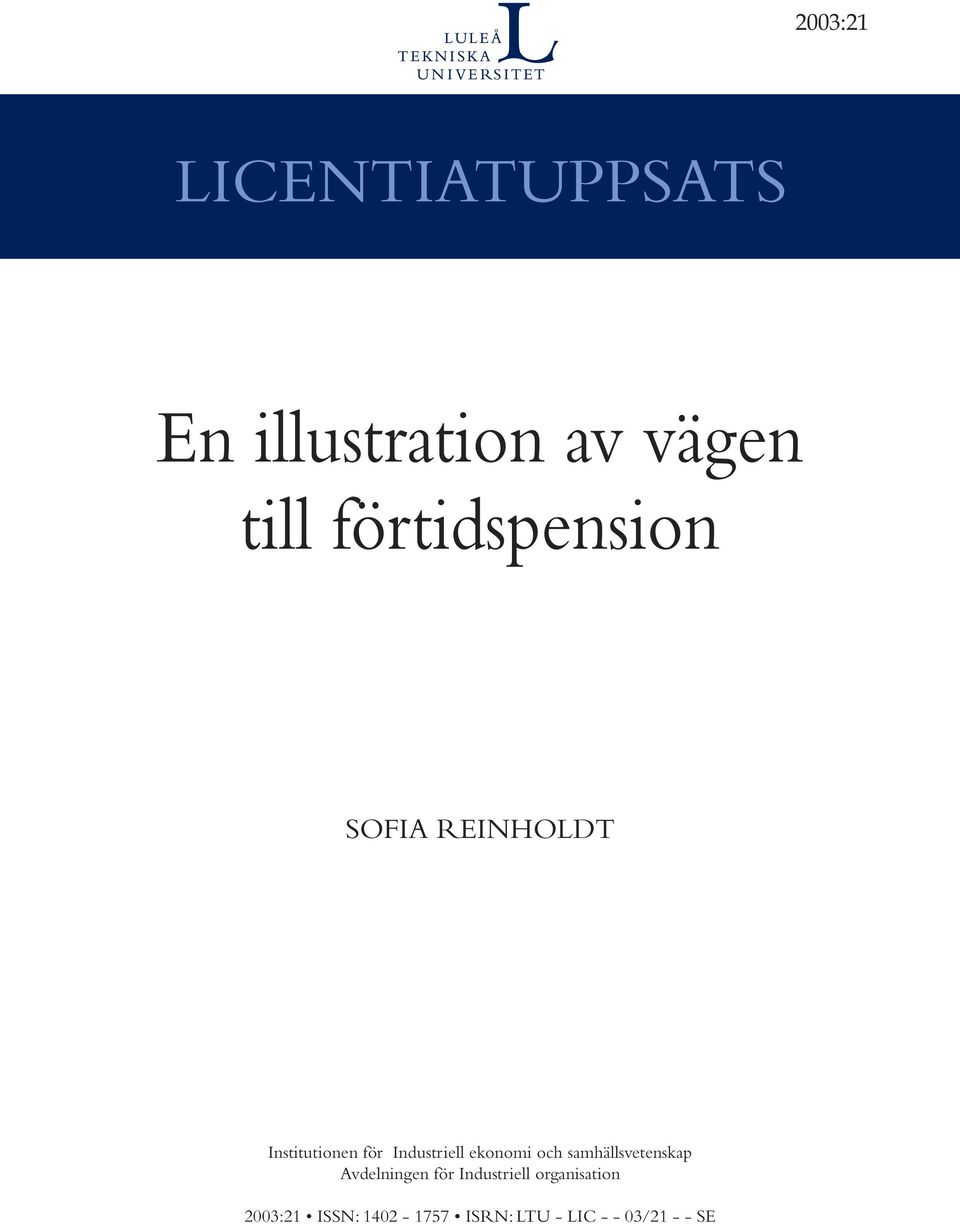 ekonomi och samhällsvetenskap Avdelningen för Industriell