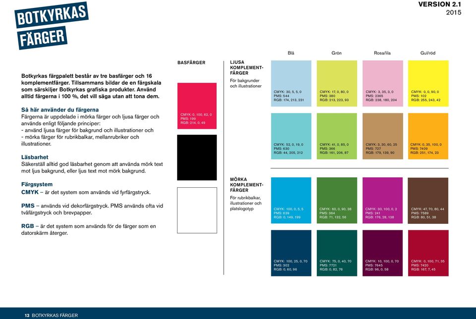 BASFÄRGER LJUSA KOMPLEMENT- FÄRGER För bakgrunder och illustrationer CMYK: 30, 5, 5, 0 PMS: 544 RGB: 174, 213, 231 CMYK: 17, 0, 80, 0 PMS: 380 RGB: 213, 223, 93 CMYK: 3, 35, 3, 0 PMS: 2365 RGB: 238,