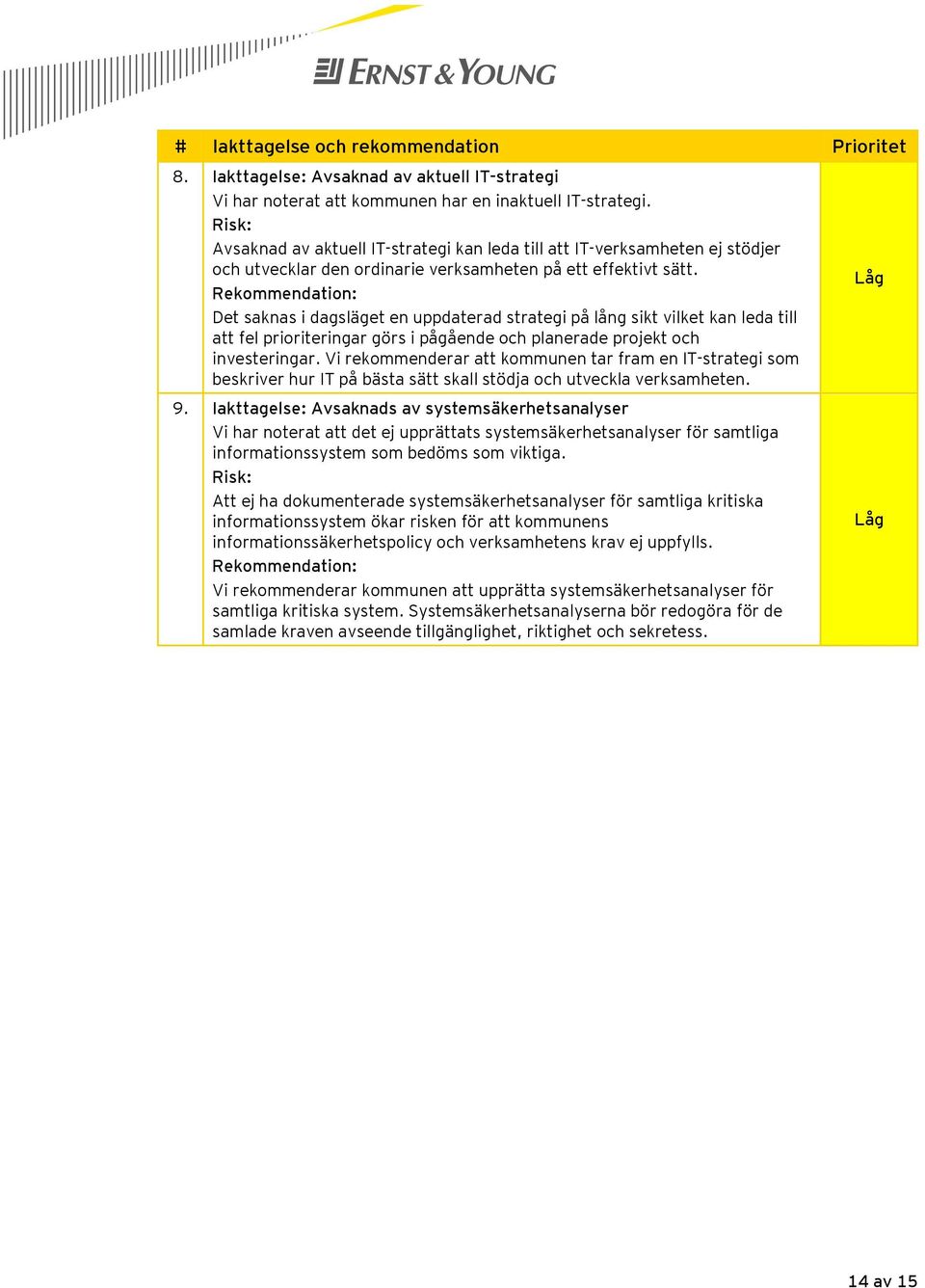 Rekommendation: Det saknas i dagsläget en uppdaterad strategi på lång sikt vilket kan leda till att fel prioriteringar görs i pågående och planerade projekt och investeringar.