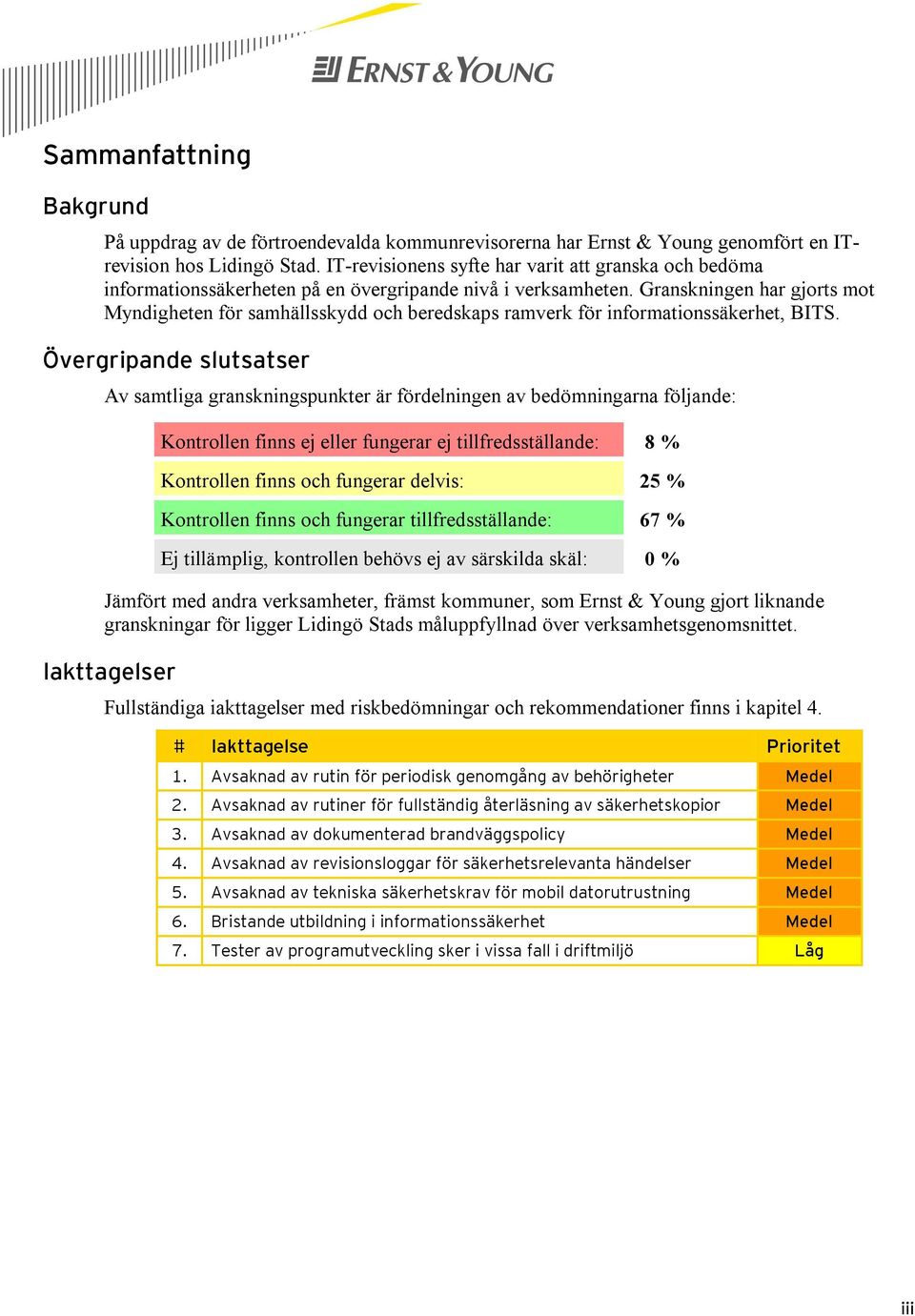 Granskningen har gjorts mot Myndigheten för samhällsskydd och beredskaps ramverk för informationssäkerhet, BITS.