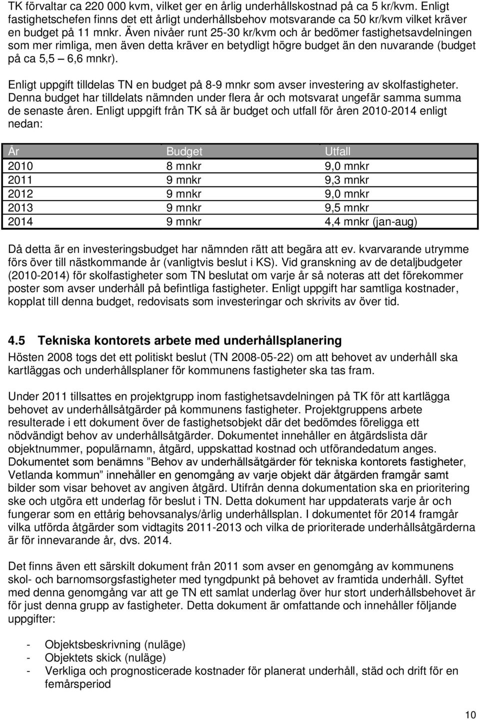 Även nivåer runt 25-30 kr/kvm och år bedömer fastighetsavdelningen som mer rimliga, men även detta kräver en betydligt högre budget än den nuvarande (budget på ca 5,5 6,6 mnkr).