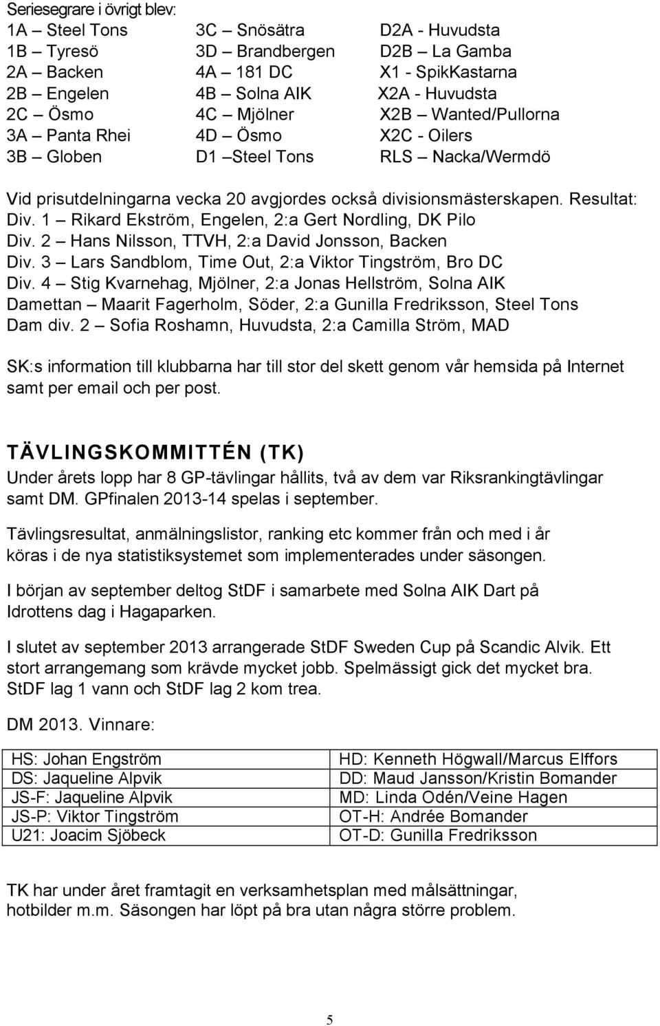 1 Rikard Ekström, Engelen, 2:a Gert Nordling, DK Pilo Div. 2 Hans Nilsson, TTVH, 2:a David Jonsson, Backen Div. 3 Lars Sandblom, Time Out, 2:a Viktor Tingström, Bro DC Div.