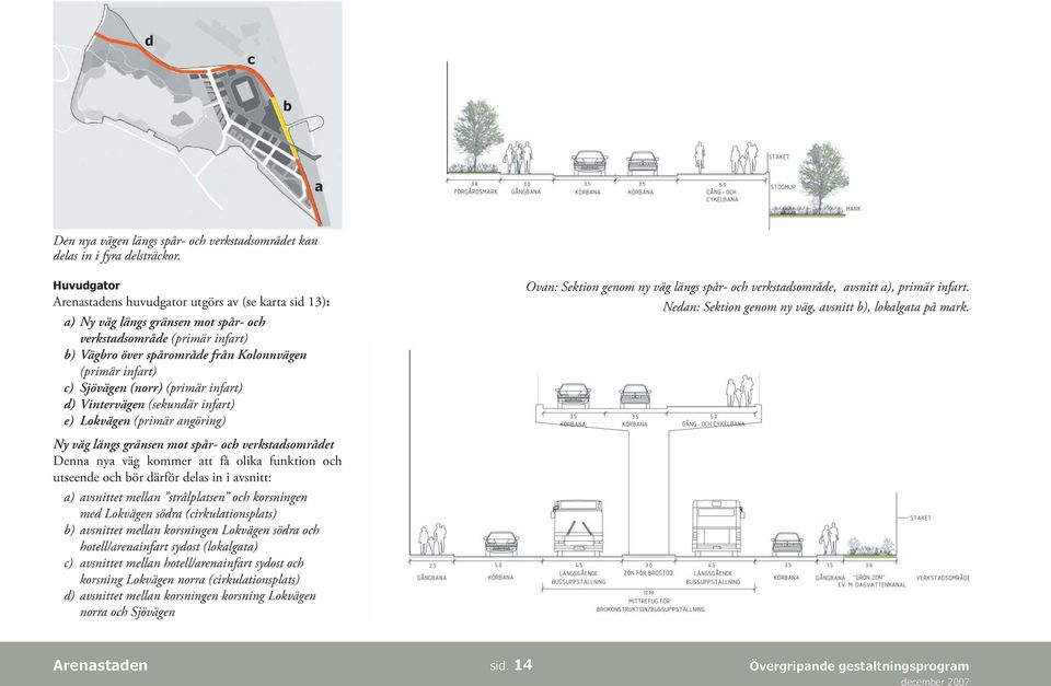 Sjövägen (norr) (primär infart) d) Vintervägen (sekundär infart) e) Lokvägen (primär angöring) Ny väg längs gränsen mot spår- och verkstadsområdet Denna nya väg kommer att få olika funktion och