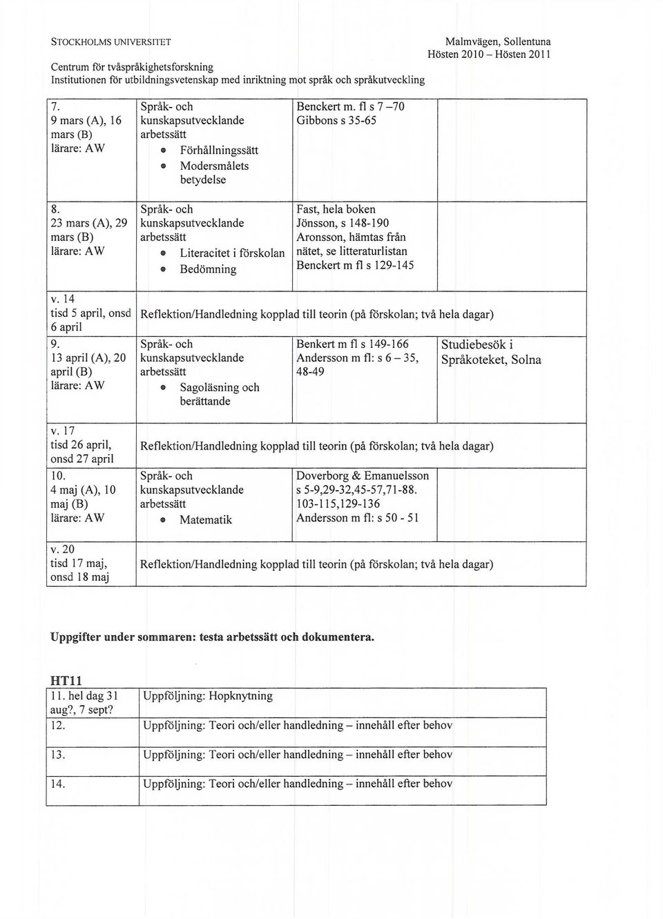 23 mars (A), 29 mars (B) lärare: AW Språk- och kunskapsutvecklande arbetssätt Förhållningssätt o Modersmålets betydelse Språk- och kunskapsutvecklande arbetssätt Literacitet i förskolan o Bedömning