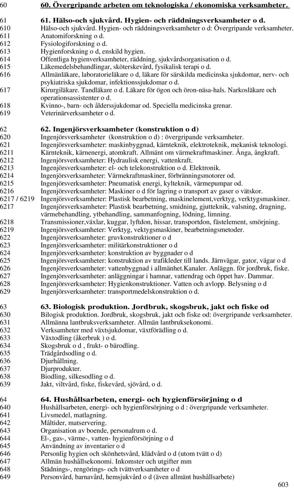 614 Offentliga hygienverksamheter, räddning, sjukvårdsorganisation o d. 615 Läkemedelsbehandlingar, sköterskevård, fysikalisk terapi o d.