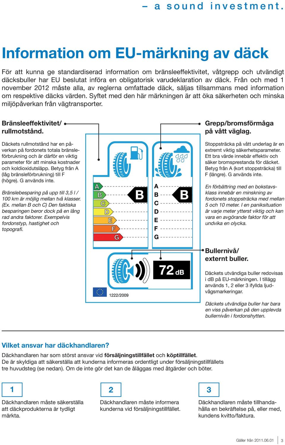 Från och med november 0 måste alla, av reglerna omfattade däck, säljas tillsammans med information om respektive däcks värden.