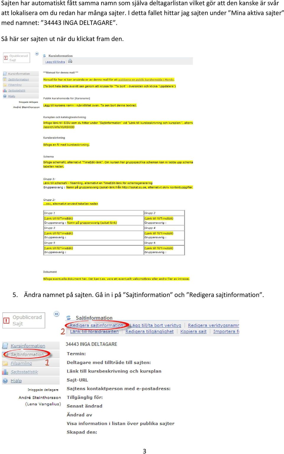 I detta fallet hittar jag sajten under Mina aktiva sajter med namnet: 34443 INGA DELTAGARE.