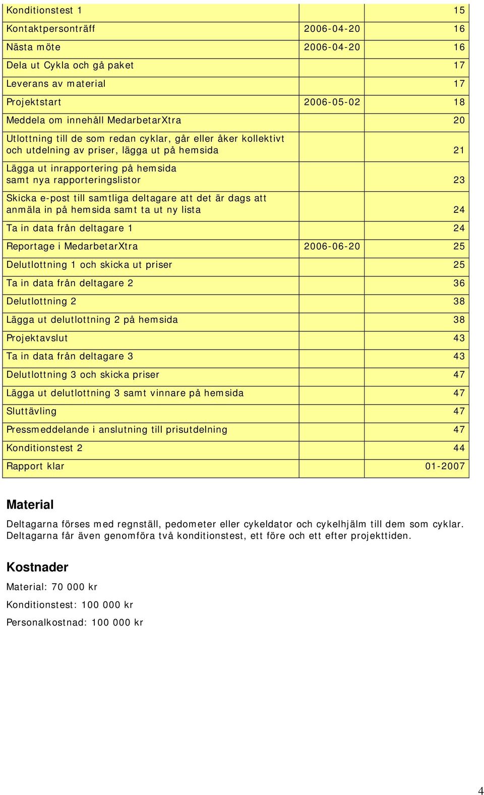 samtliga deltagare att det är dags att anmäla in på hemsida samt ta ut ny lista 24 Ta in data från deltagare 1 24 Reportage i MedarbetarXtra 2006-06-20 25 Delutlottning 1 och skicka ut priser 25 Ta