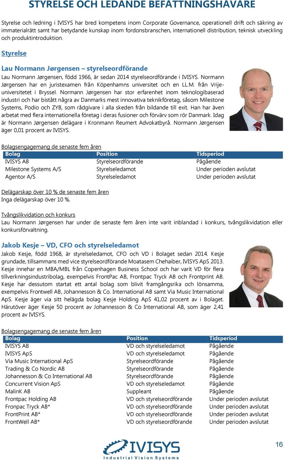 Styrelse Lau Normann Jørgensen styrelseordförande Lau Normann Jørgensen, född 1966, är sedan 2014 styrelseordförande i IVISYS.