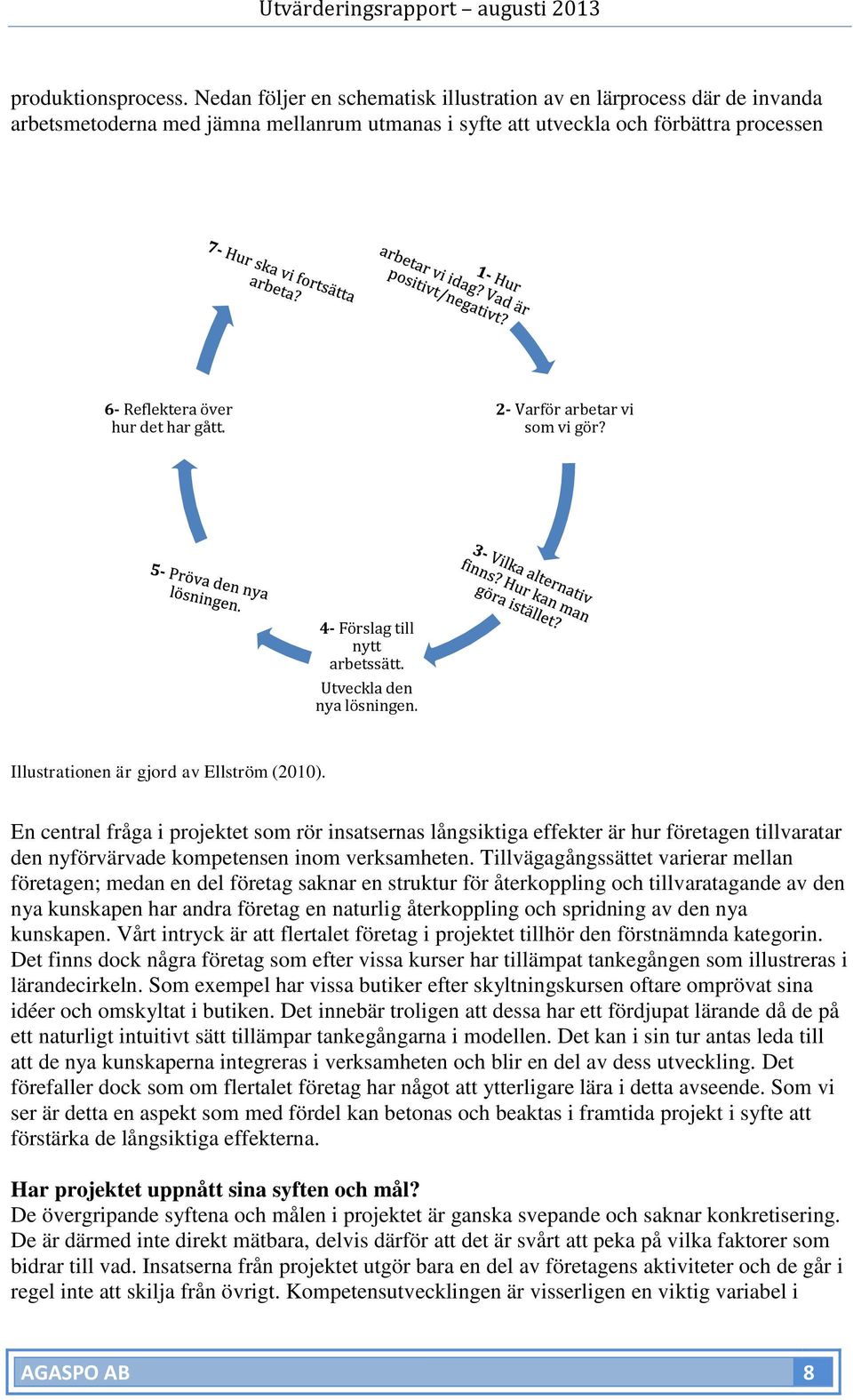 2- Varför arbetar vi som vi gör? 4- Förslag till nytt arbetssätt. Utveckla den nya lösningen. Illustrationen är gjord av Ellström (2010).