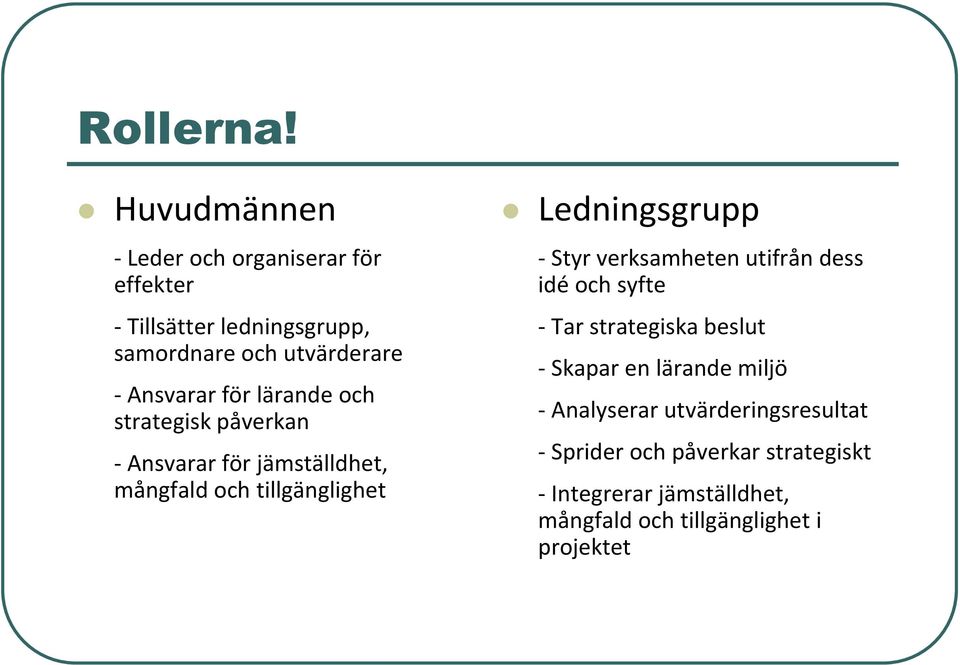 för lärande och strategisk påverkan - Ansvarar för jämställdhet, mångfald och tillgänglighet Ledningsgrupp - Styr