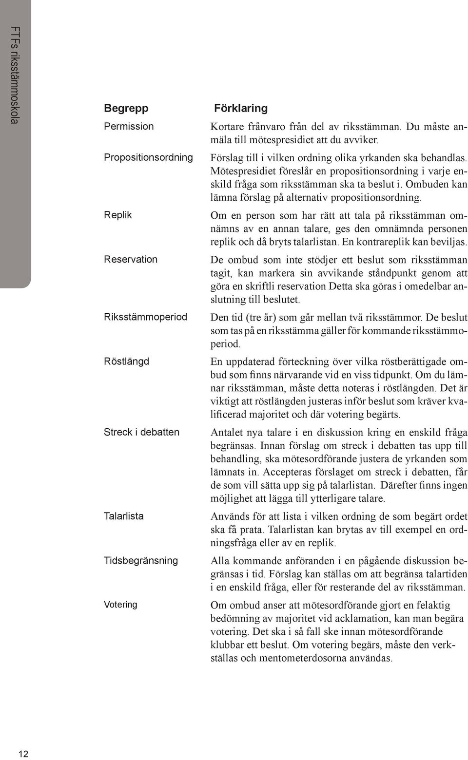 Mötespresidiet föreslår en propositionsordning i varje enskild fråga som riksstämman ska ta beslut i. Ombuden kan lämna förslag på alternativ propositionsordning.