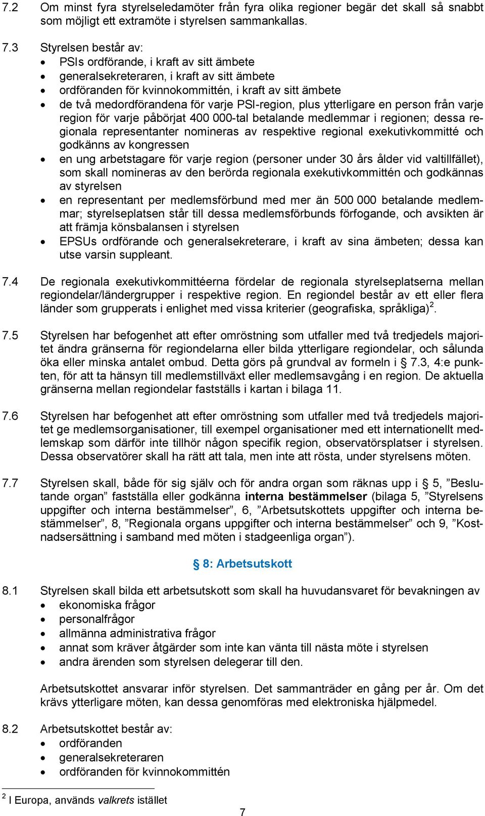 PSI-region, plus ytterligare en person från varje region för varje påbörjat 400 000-tal betalande medlemmar i regionen; dessa regionala representanter nomineras av respektive regional