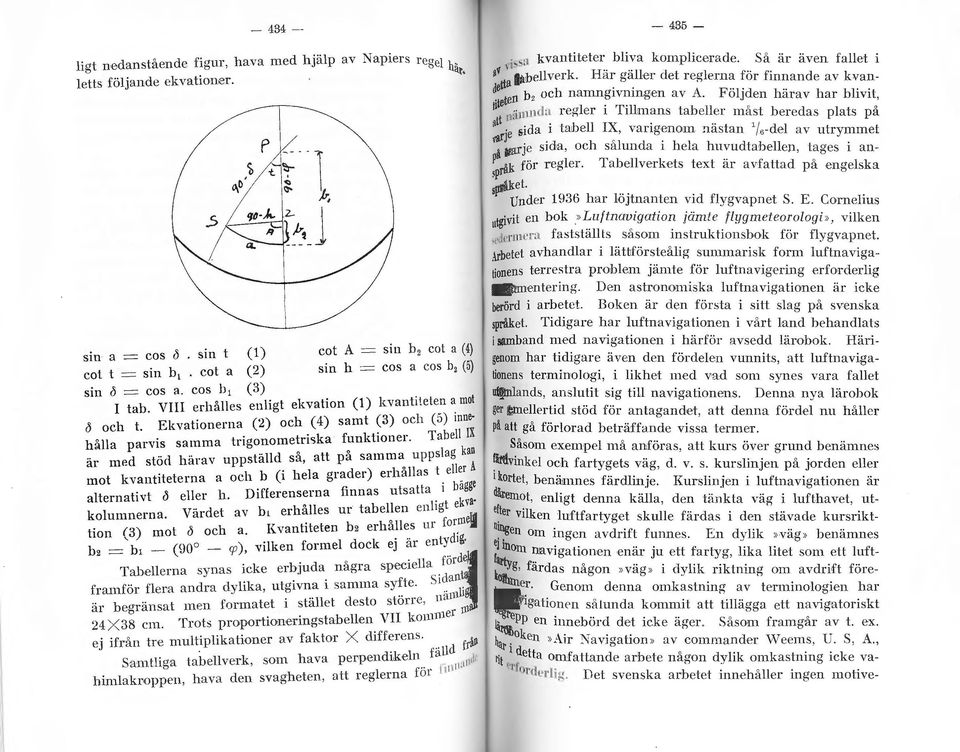 Ekvationerna (2) och (4) samt (3) och (J) um e~. k f kf er Tabe IX håa parvis samma tngonometns a un 0n är med stöd härav uppstäd sa, att pa samma u ".