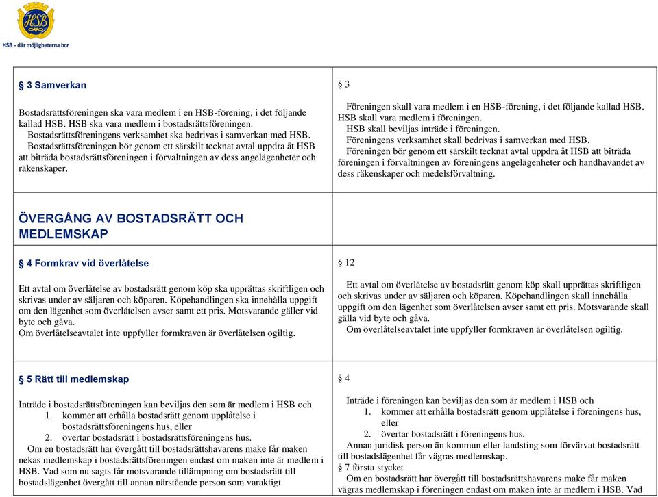 Bostadsrättsföreningen bör genom ett särskilt tecknat avtal uppdra åt HSB att biträda bostadsrättsföreningen i förvaltningen av dess angelägenheter och räkenskaper.