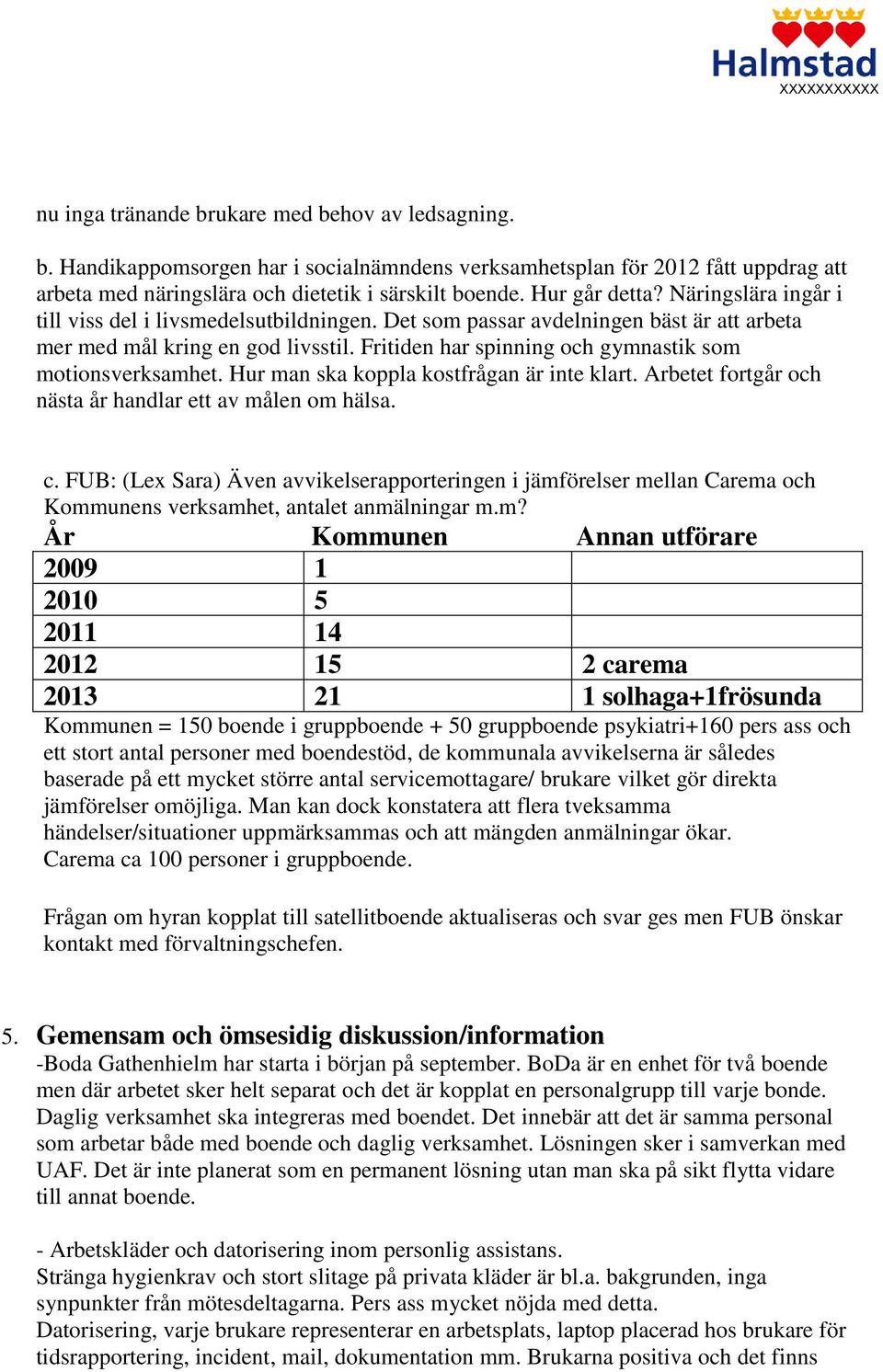 Fritiden har spinning och gymnastik som motionsverksamhet. Hur man ska koppla kostfrågan är inte klart. Arbetet fortgår och nästa år handlar ett av målen om hälsa. c.