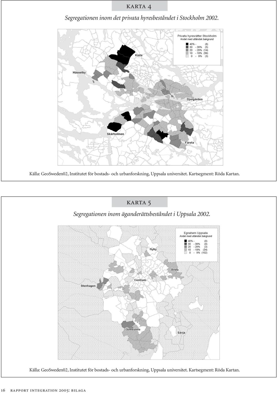 Kartsegment: Röda Kartan. Segregationen inom äganderättsbeståndet i Uppsala 2002.