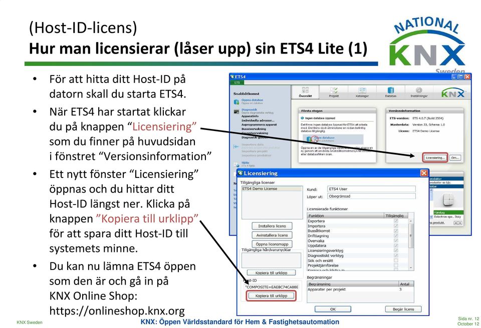 fönster Licensiering öppnas och du hittar ditt Host-ID längst ner.