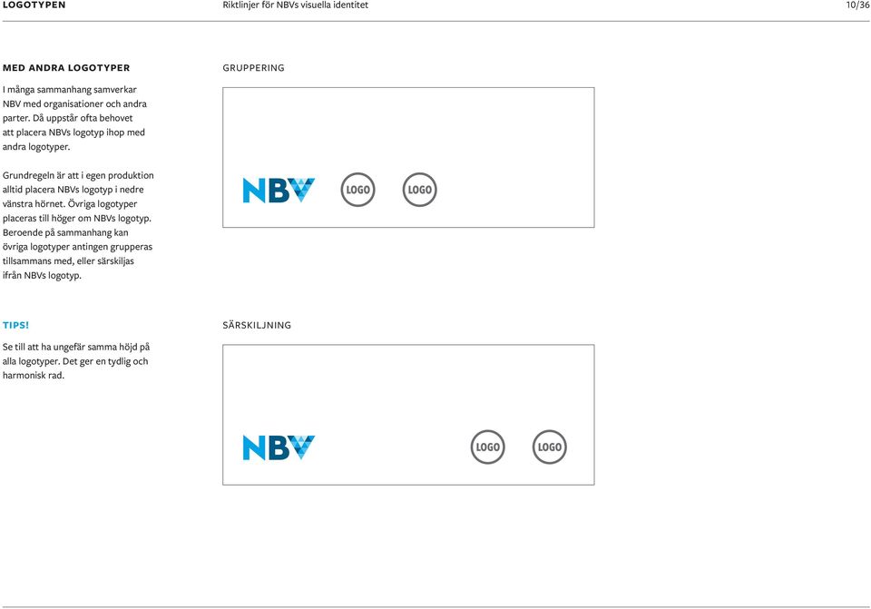 GRUPPERING Grundregeln är att i egen produktion alltid placera NBVs logotyp i nedre vänstra hörnet.