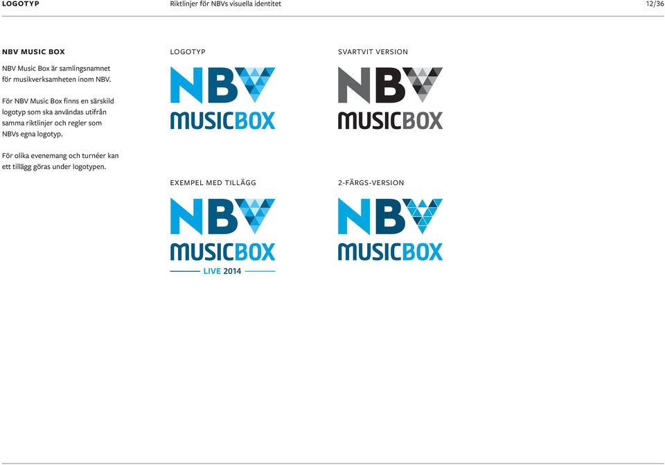 LOGOTYP SVARTVIT VERSION För NBV Music Box finns en särskild logotyp som ska användas