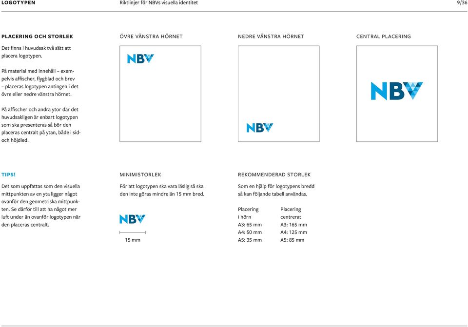 På affischer och andra ytor där det huvudsakligen är enbart logotypen som ska presenteras så bör den placeras centralt på ytan, både i sidoch höjdled. TIPS!