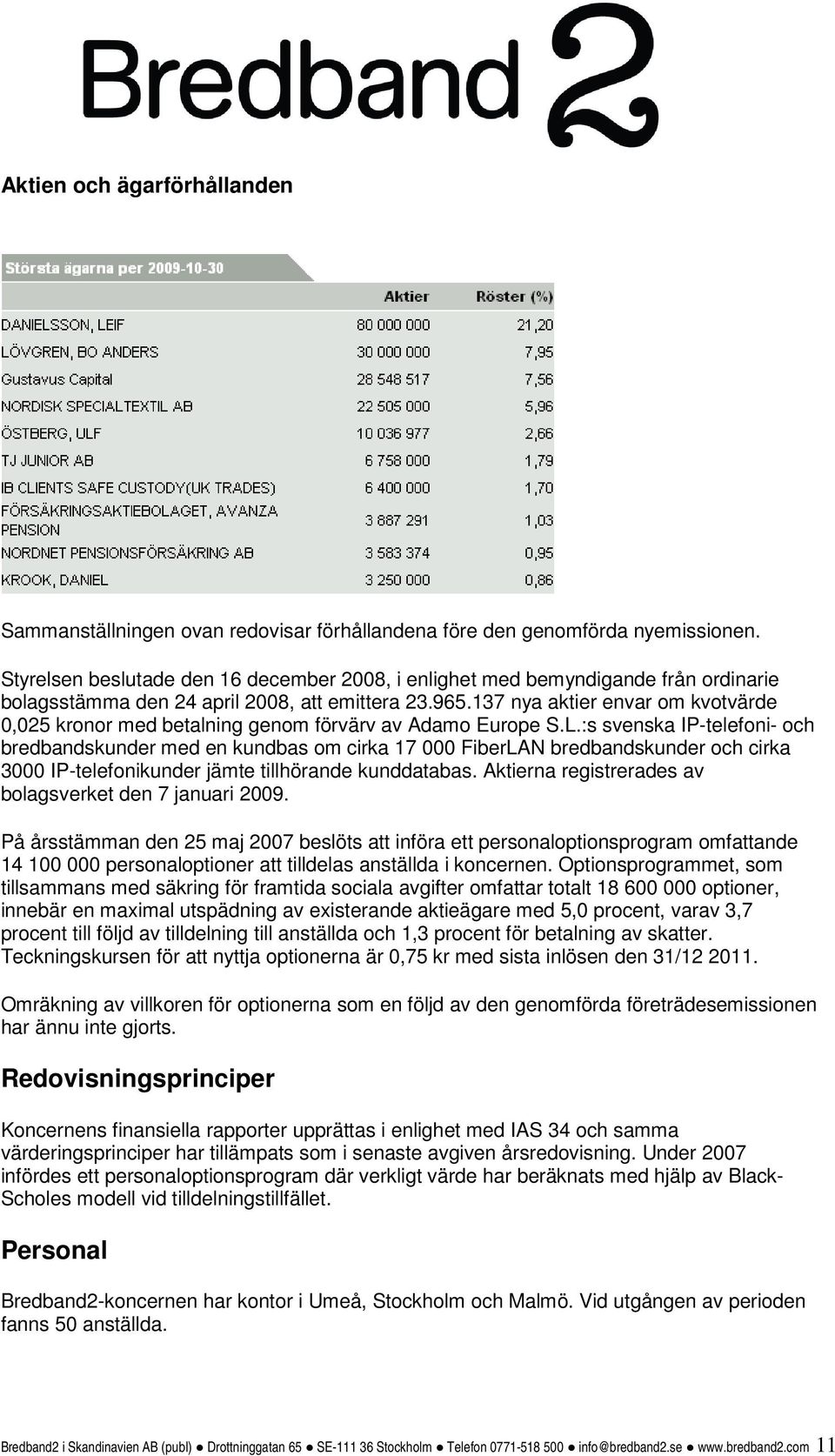 137 nya aktier envar om kvotvärde 0,025 kronor med betalning genom förvärv av Adamo Europe S.L.