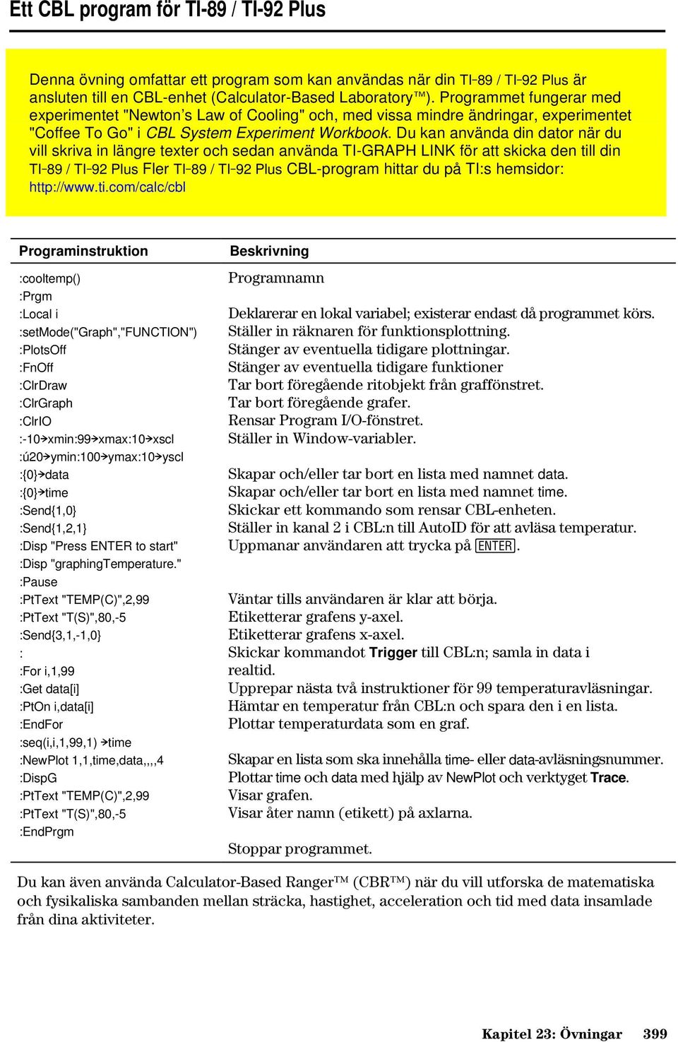 Du kan använda din dator när du vill skriva in längre texter och sedan använda TI-GRAPH LINK för att skicka den till din TI-89 / TI-92 Plus Fler TI-89 / TI-92 Plus CBL-program hittar du på TI:s