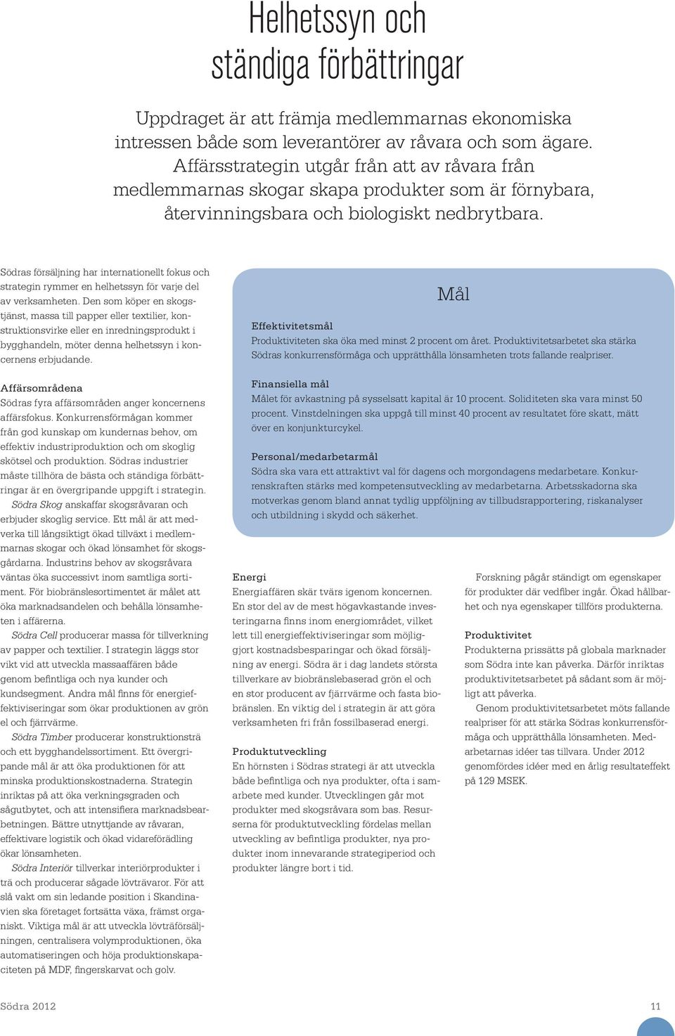 Södras försäljning har internationellt fokus och strategin rymmer en helhetssyn för varje del av verksamheten.