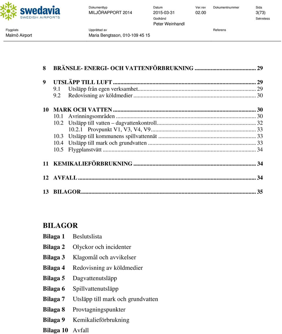 .. 33 10.5 Flygplanstvätt... 34 11 KEMIKALIEFÖRBRUKNING... 34 12 AVFALL... 34 13 BILAGOR.