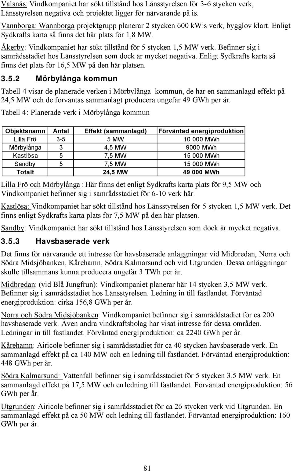 Åkerby: Vindkompaniet har sökt tillstånd för 5 stycken 1,5 MW verk. Befinner sig i samrådsstadiet hos Länsstyrelsen som dock är mycket negativa.