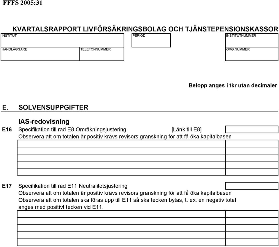 positiv krävs revisors granskning för att få öka kapitalbasen E17 Specifikation till rad E11 Neutralitetsjustering Observera att