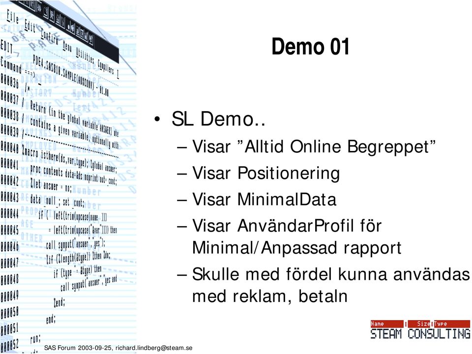 Positionering Visar MinimalData Visar