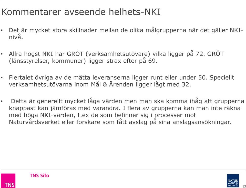 Flertalet övriga av de mätta leveranserna ligger runt eller under 50. Speciellt verksamhetsutövarna inom Mål & Ärenden ligger lågt med 32.