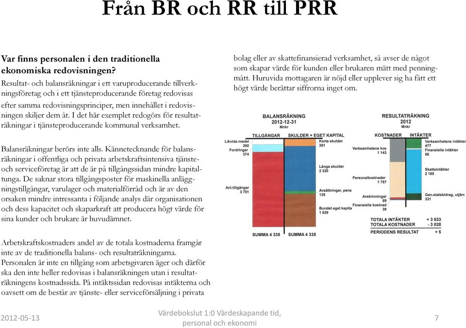 åt. I det här exemplet redogörs för resultaträkningar i tjänsteproducerande kommunal verksamhet.